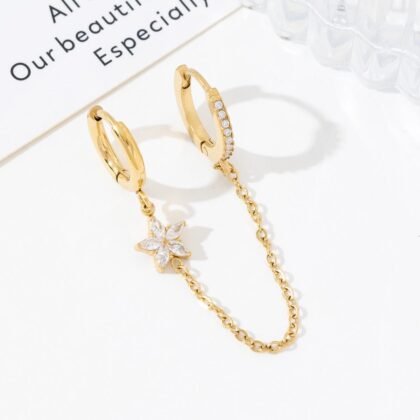 Dubbele Oorbel Met Bloemetje en Ringetje - Lieke