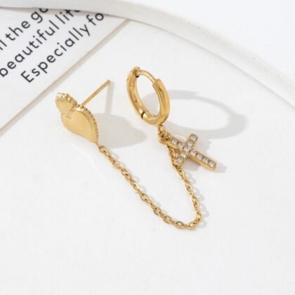 Dubbele Oorbel Met Kruisje En Hartje - Sem